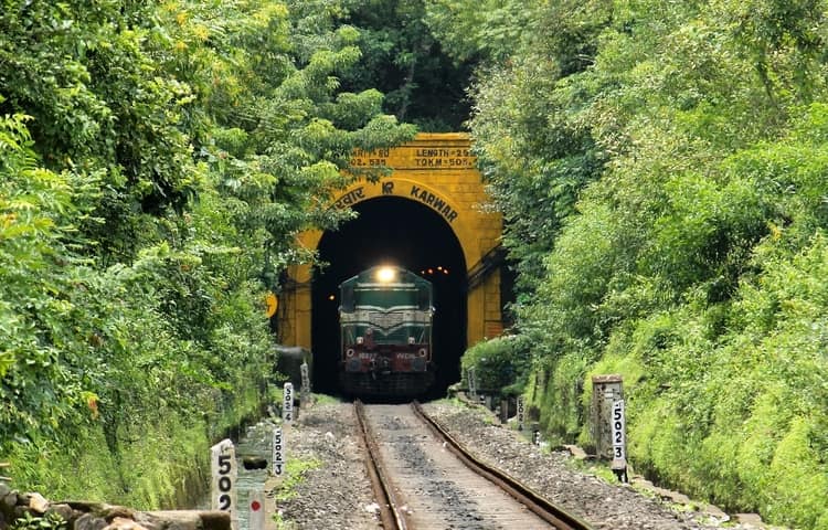 Train passing tunnel